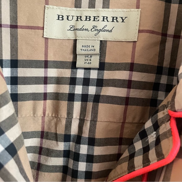 BURBERRY check neon piped pyjama style top - Picture 10 of 13